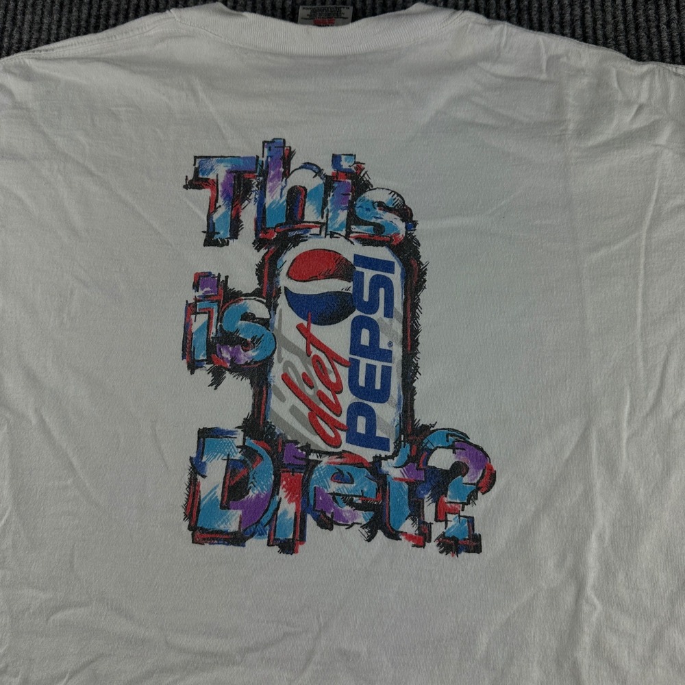 Vintage 90s Diet Pepsi T Shirt XL Oneita PowerPro White Graphic Soda Promo Tee